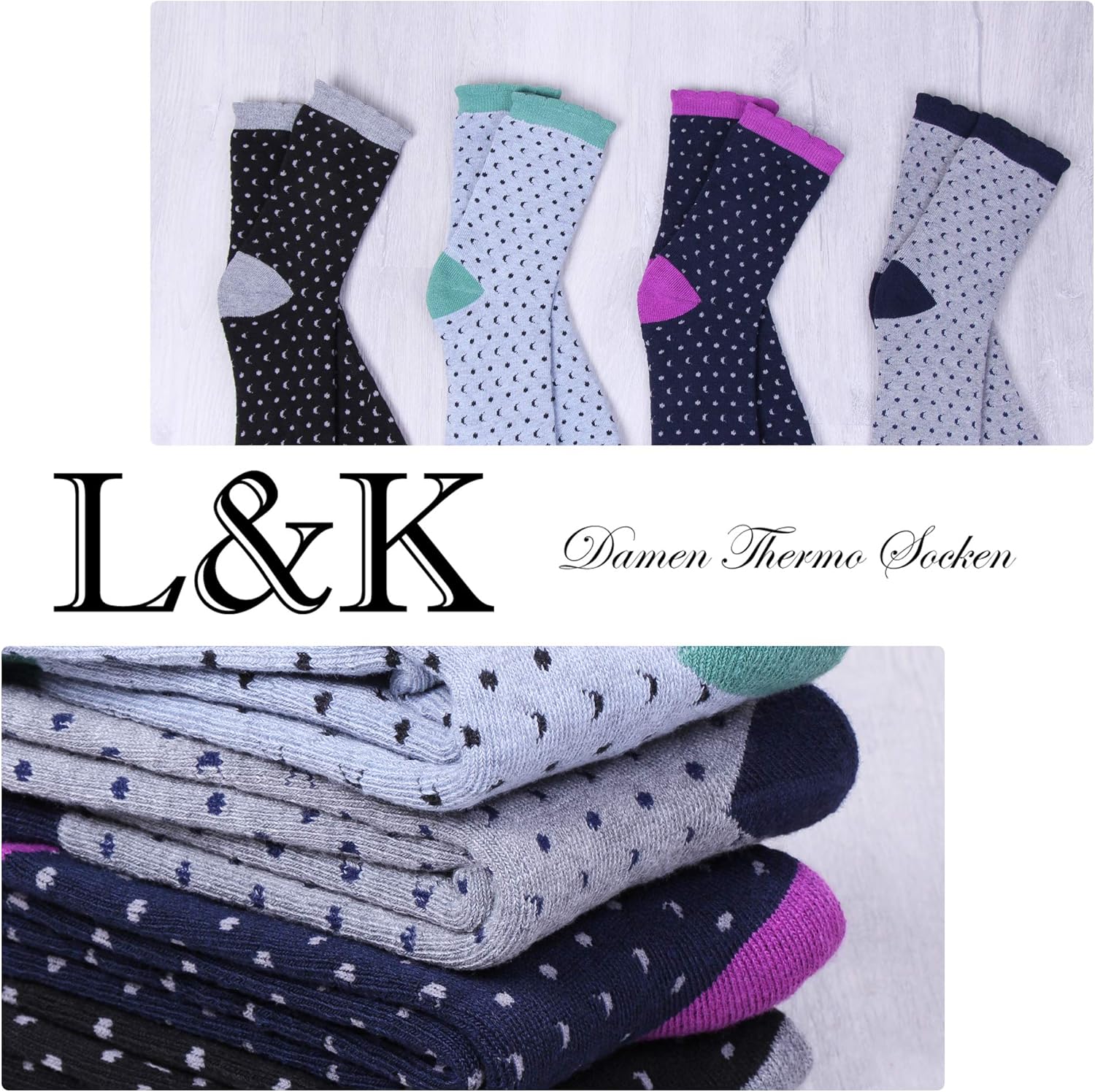 Thumbnail 2 de L&K Lot de 6 chaussettes sportives femme multicolores en coton hiver 92263VA