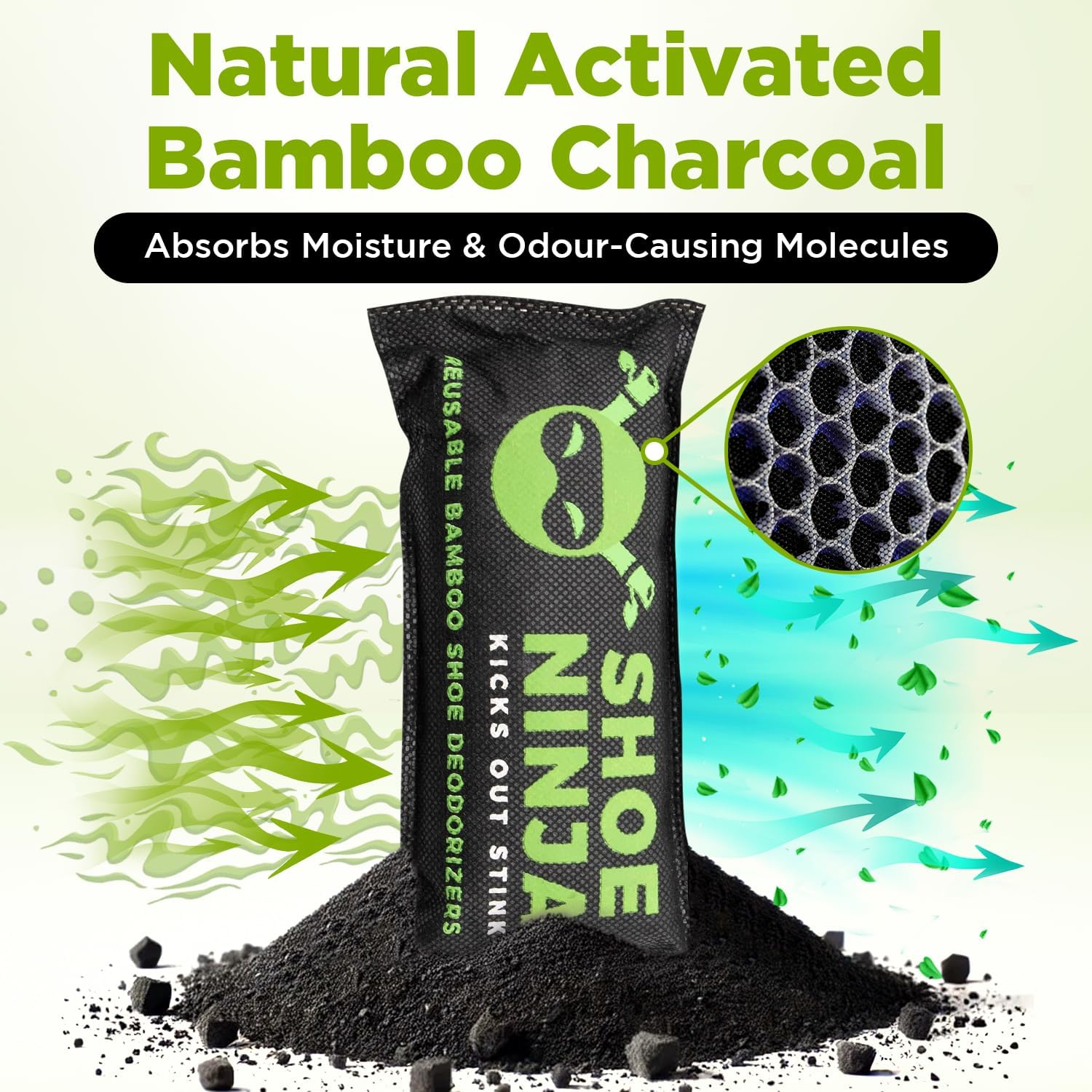 Thumbnail 2 de Shoe Ninja Shoe Deodoriser: Activated Charcoal Odour Eliminator (4-pack) for Trainers, Boots and Sports Gear