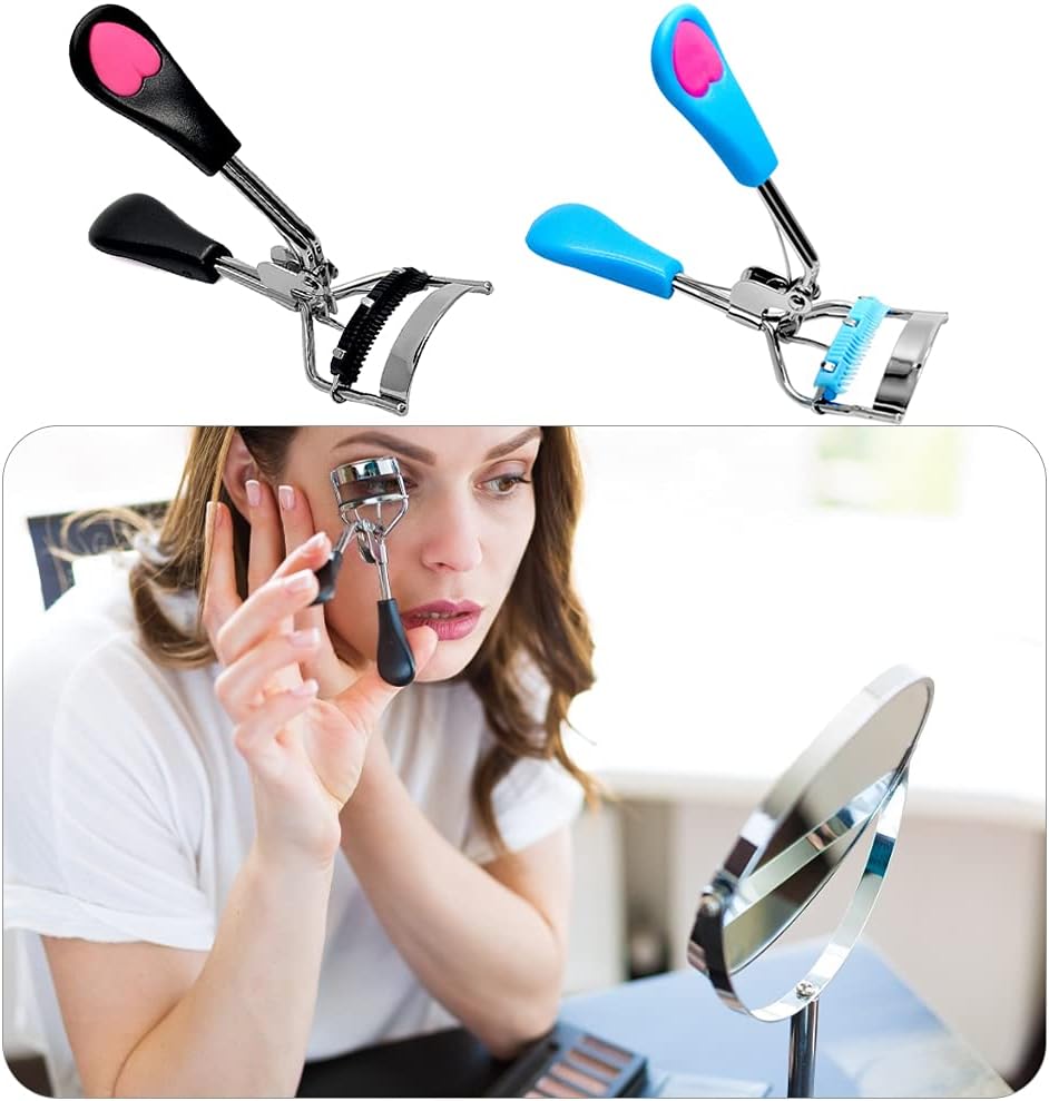 Detalle de 2 Pcs Eyelash Curler with Built-in Comb – Stainless Steel, Carbon Steel Curler & Silicone Handle (Black & Blue)