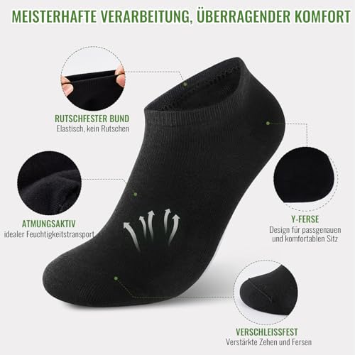 Thumbnail 8 de Effeet Bambus Sneaker Socken 20 Paar – Antibakterielle, atmungsaktive Kurzsocken für Herren & Damen (Schwarz, 47-50)