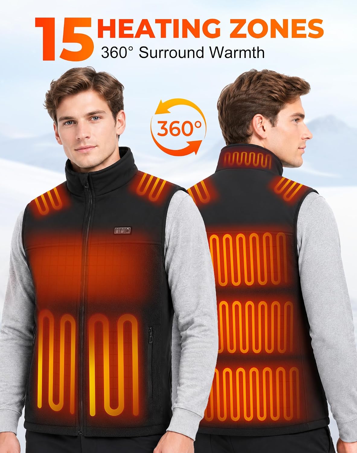 Detalle de CKARTIC Men's Heated Vest, 15 Heating Zones, 3 Heat Levels, Battery Included
