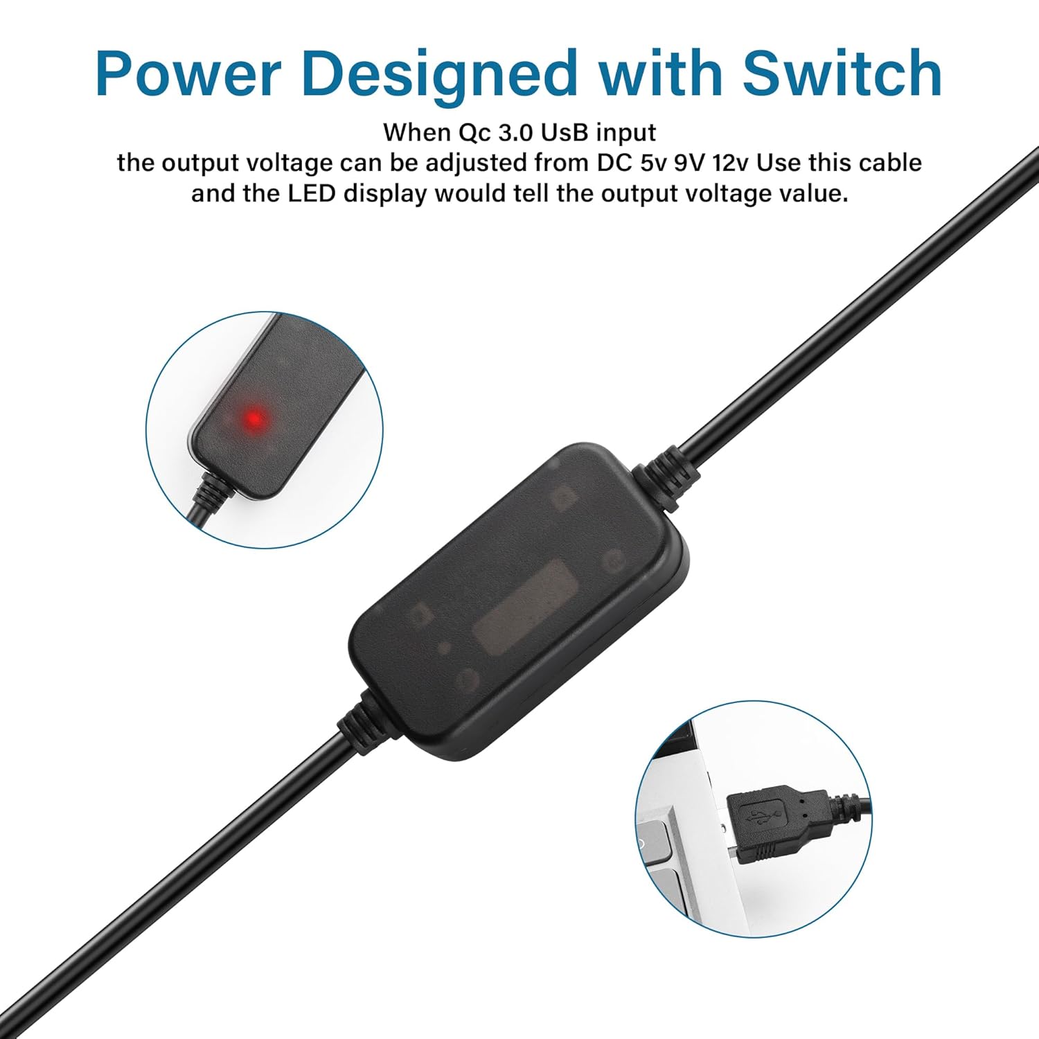 Thumbnail 5 de SinLoon 2Pcs DC Boost Cable 5V to 12V (22AWG) USB 2.0 Male to Bare Wire, 110cm
