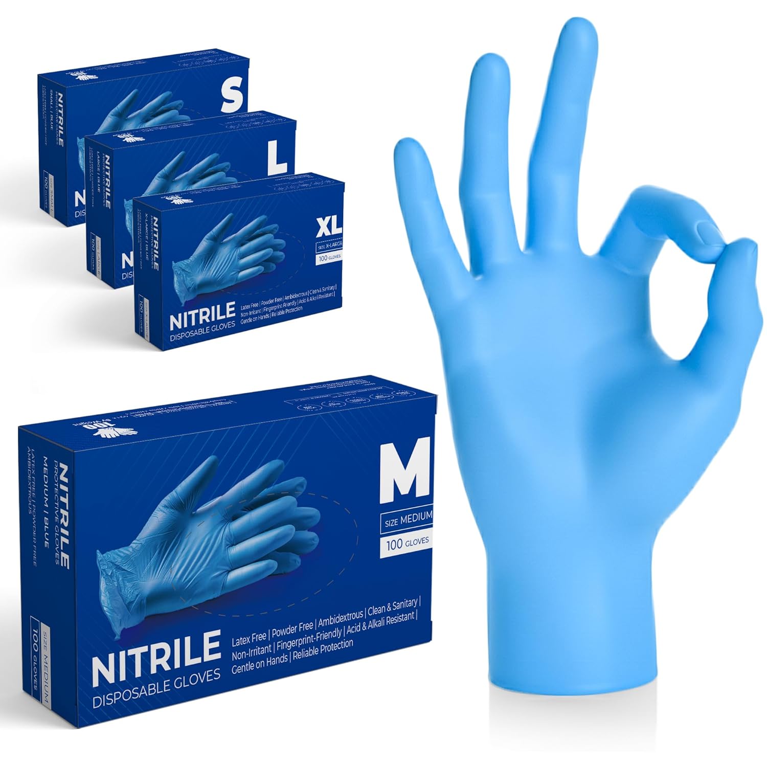 The Real Touch Einweghandschuhe blau, nitril, Größe M – Box 100 Stück, puder- und latexfrei