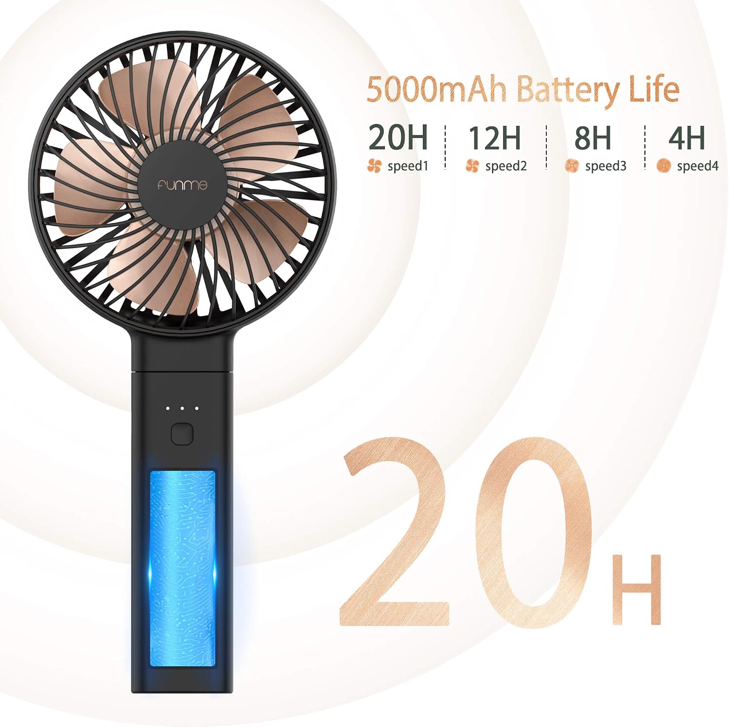 Thumbnail 3 de Funme 2025 Handheld Fan – Portable, Quiet, with 5000 Battery and 4 Speeds