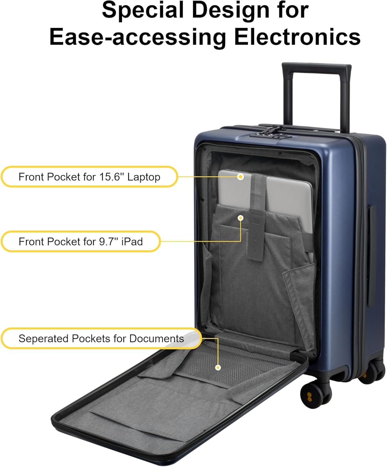 Detalle de LEVEL8 Handgepäck Koffer mit Laptopfach – 55 cm, 40 L, Hartschale Blau