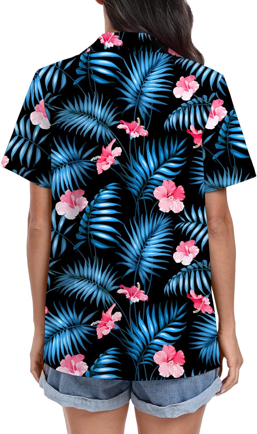 Thumbnail 4 de YUNDAI Womens Hawaiian Shirts: Short Sleeve Button Down Floral Tropic Print Tee