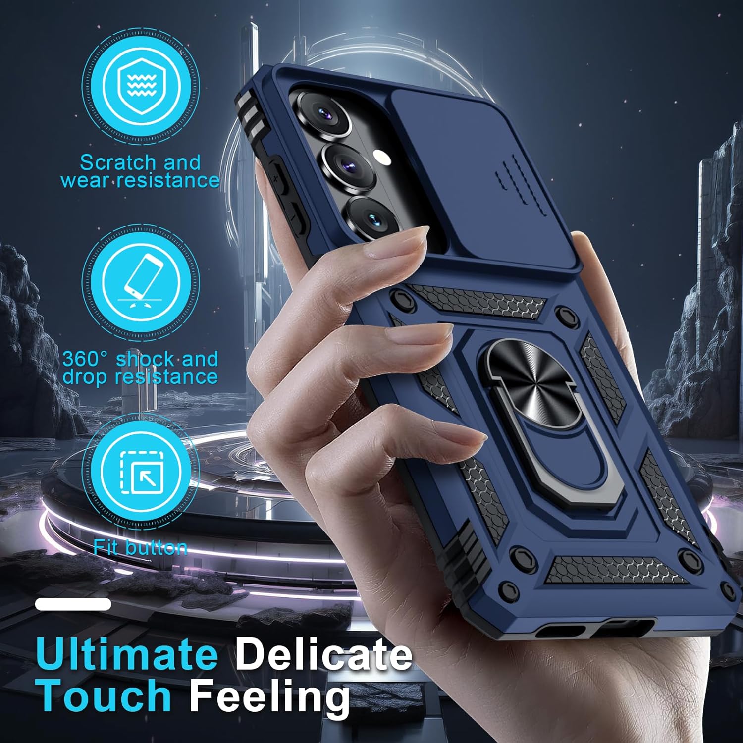Thumbnail 6 de Janmitta Compatible with Samsung Galaxy S26 Case (2026 Blue) — Slide Camera Lens Cover, Screen Protector & 360° Finger Ring Kickstand