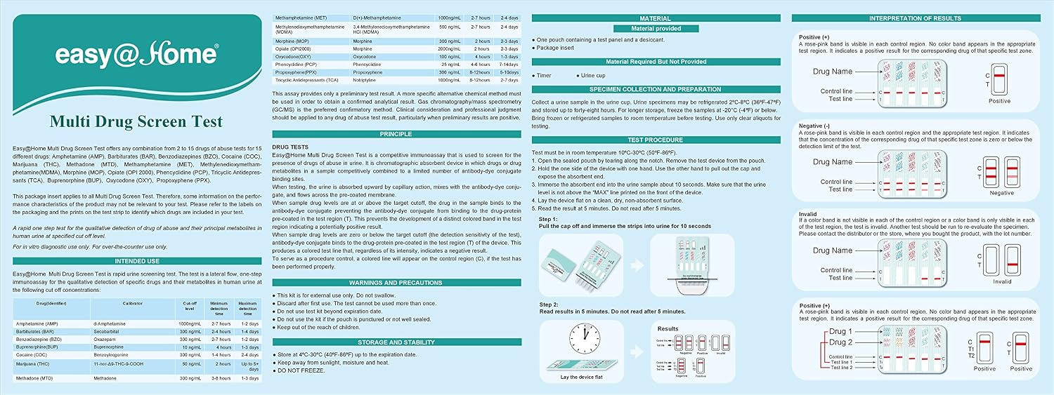 Detalle de Easy@Home 5-Panel Urine Drug Test Kit, 10 Pack, Results in 5 Minutes