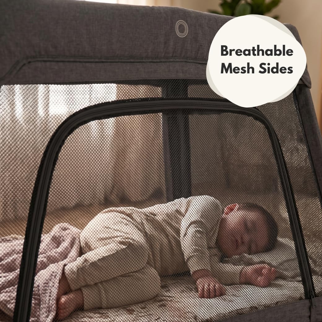 Detalle de Venture Airpod Travel Cot – Lightweight Foldable Baby Cot with Newborn Insert, Mattress, and Playpen Function (Dark Grey)