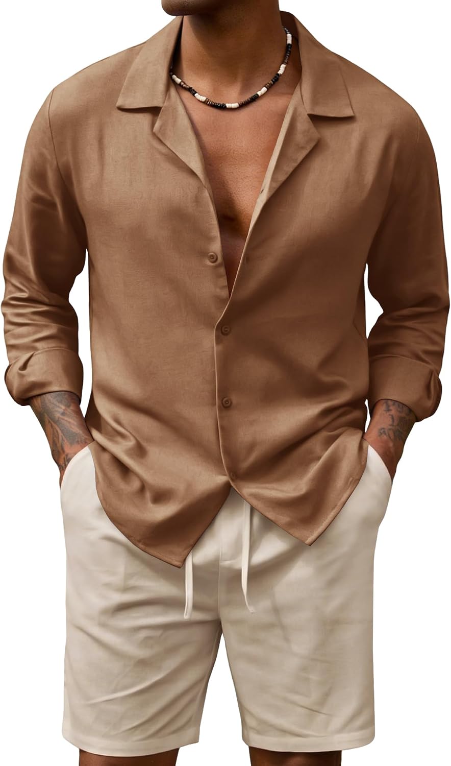 Thumbnail 6 de URRU Men's Linen-Blend Shirt and Shorts Set