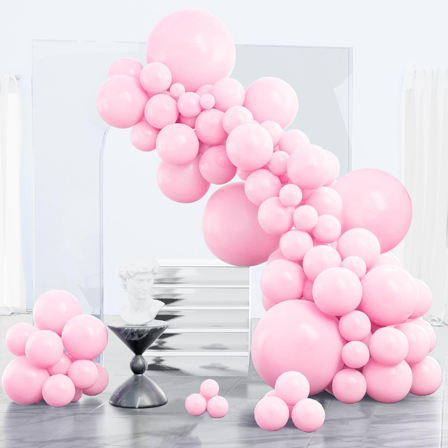 Detalle de PartyWoo Baby Pink Balloons 152-Piece Pastel Light Pink Latex Balloon Arch Kit (18, 12, 10, 5 inch)