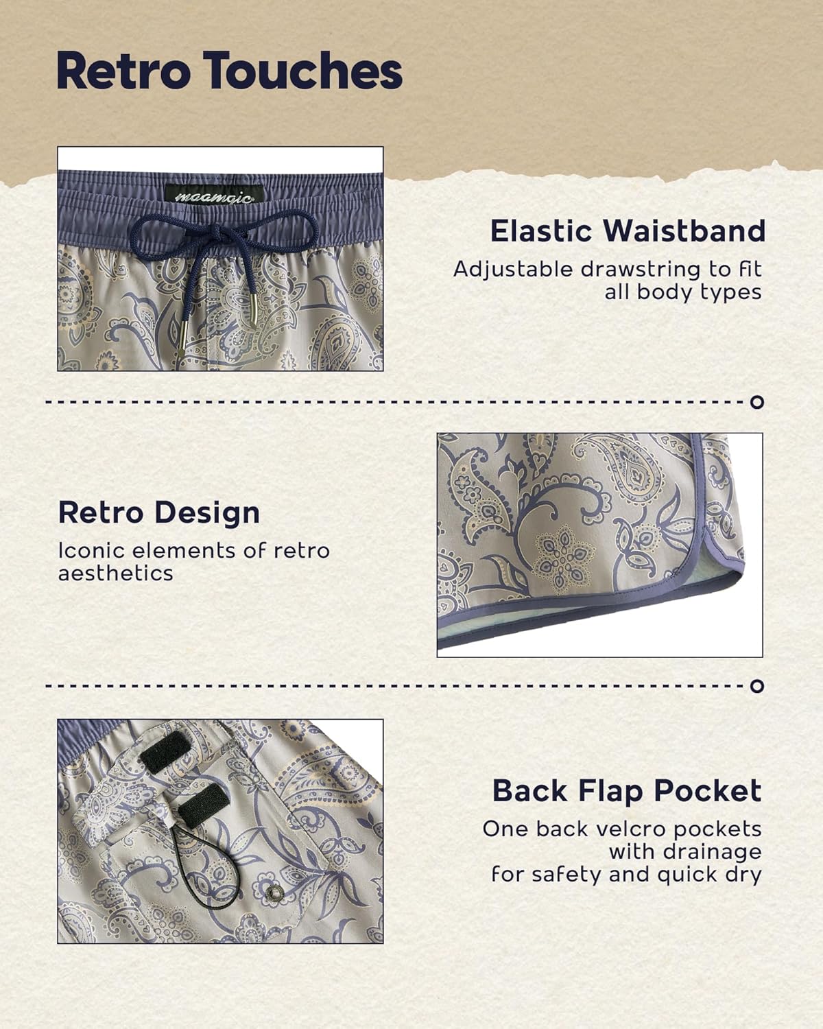 Thumbnail 3 de Maamgic Men's 80s-90s Vintage 5.5" Swim Trunks (2-in-1 Quick-Dry Board Shorts)