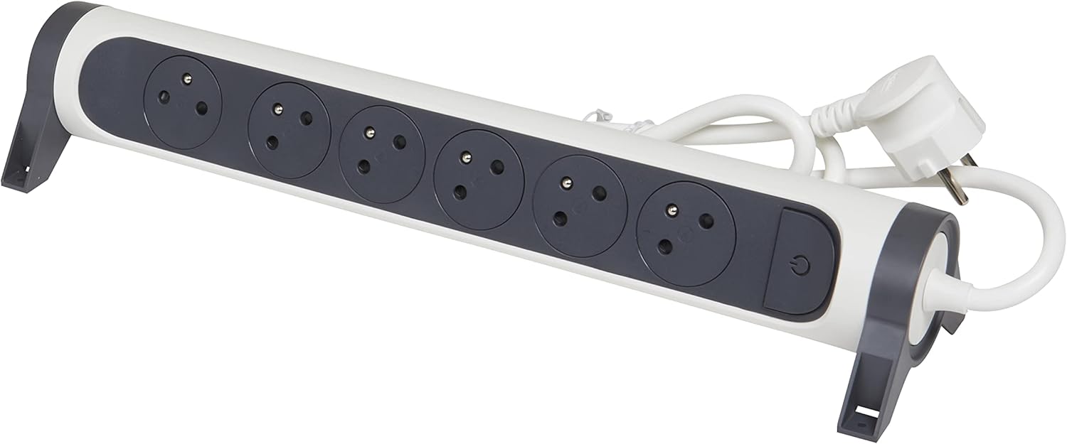 Thumbnail 2 de Legrand multiprise rotative avec interrupteur et voyant LED — 6 prises surface avec terre, cordon 3 m (blanc & gris foncé)