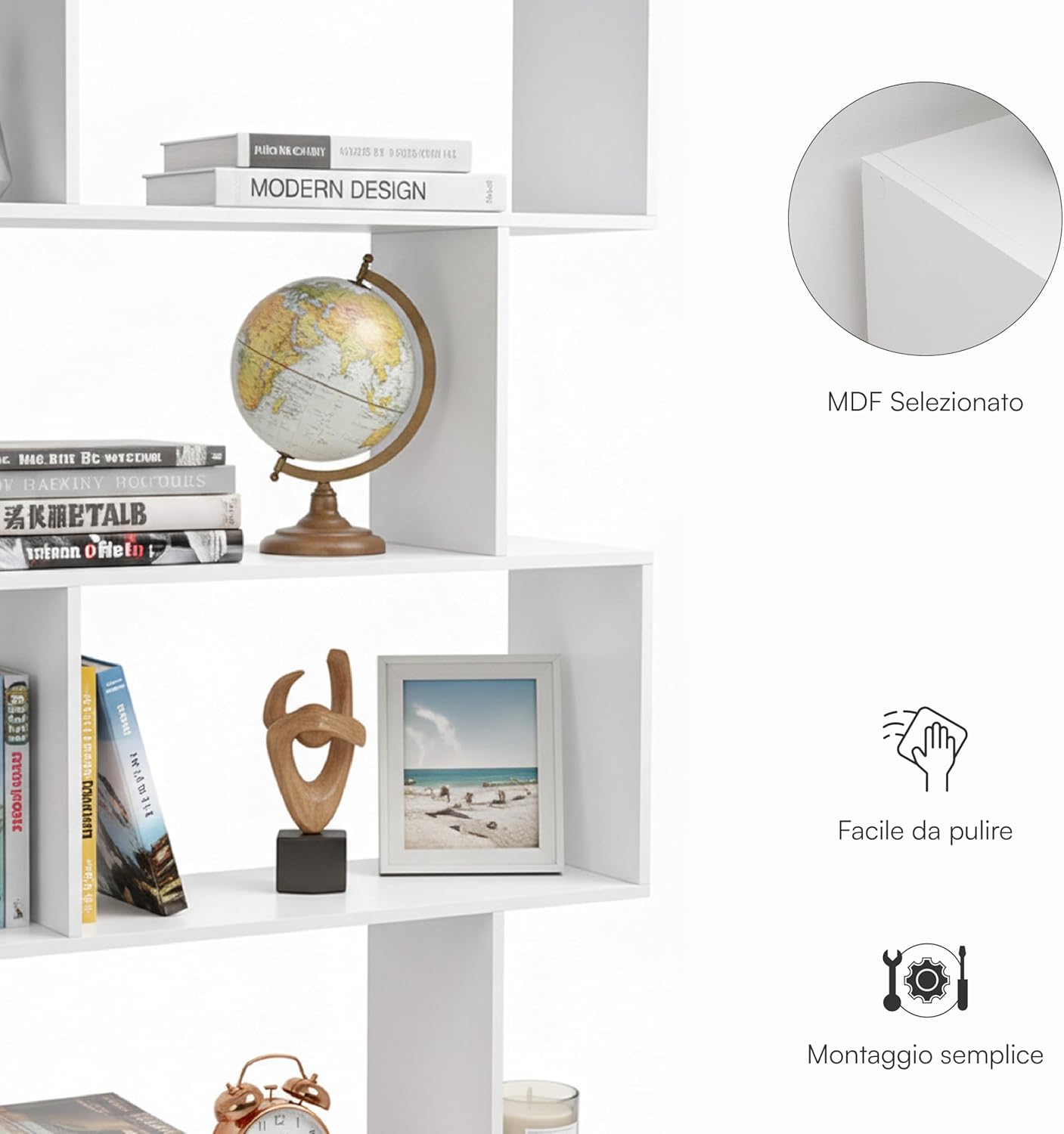 Thumbnail 4 de Baroni Home Libreria a zig zag moderna verticale 24x70x191 cm, 6 ripiani (bianco)