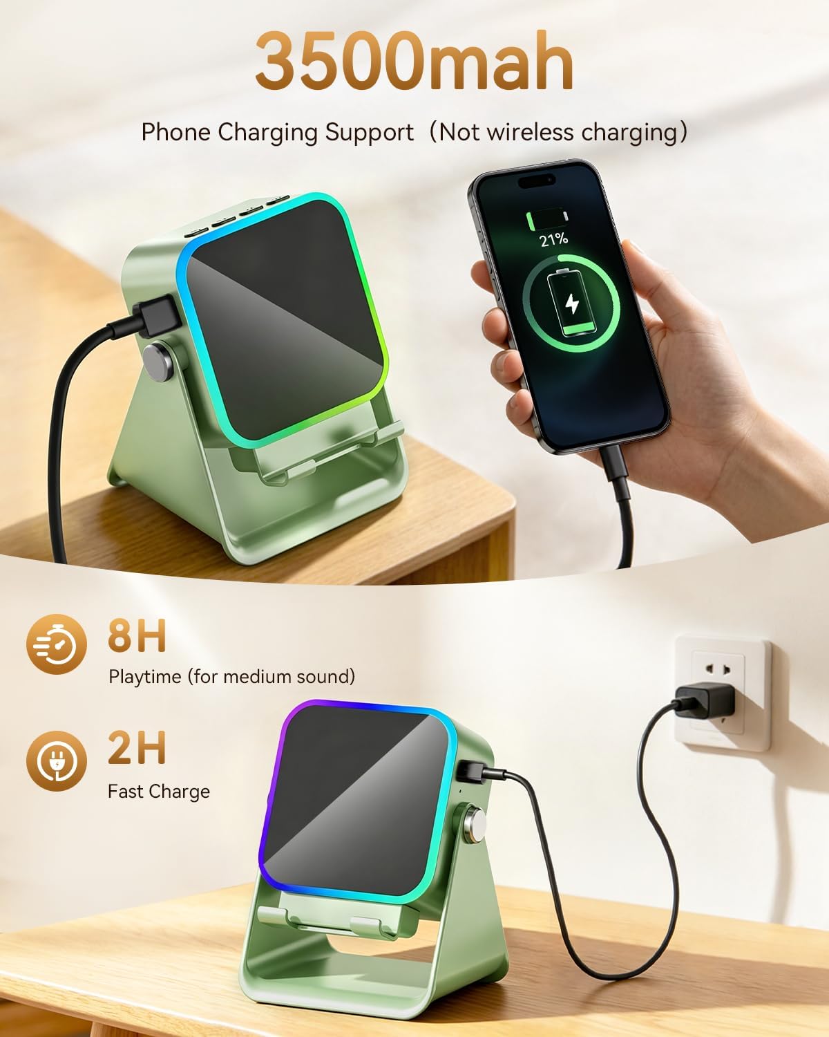 Detalle 2 de MILOUZ ZJ-028 5-in-1 Bluetooth Speaker with Adjustable Phone Stand and RGB Light