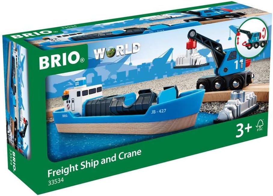 Detalle de BRIO 33534 containerschip met kraanwagen en magnetische ladingen