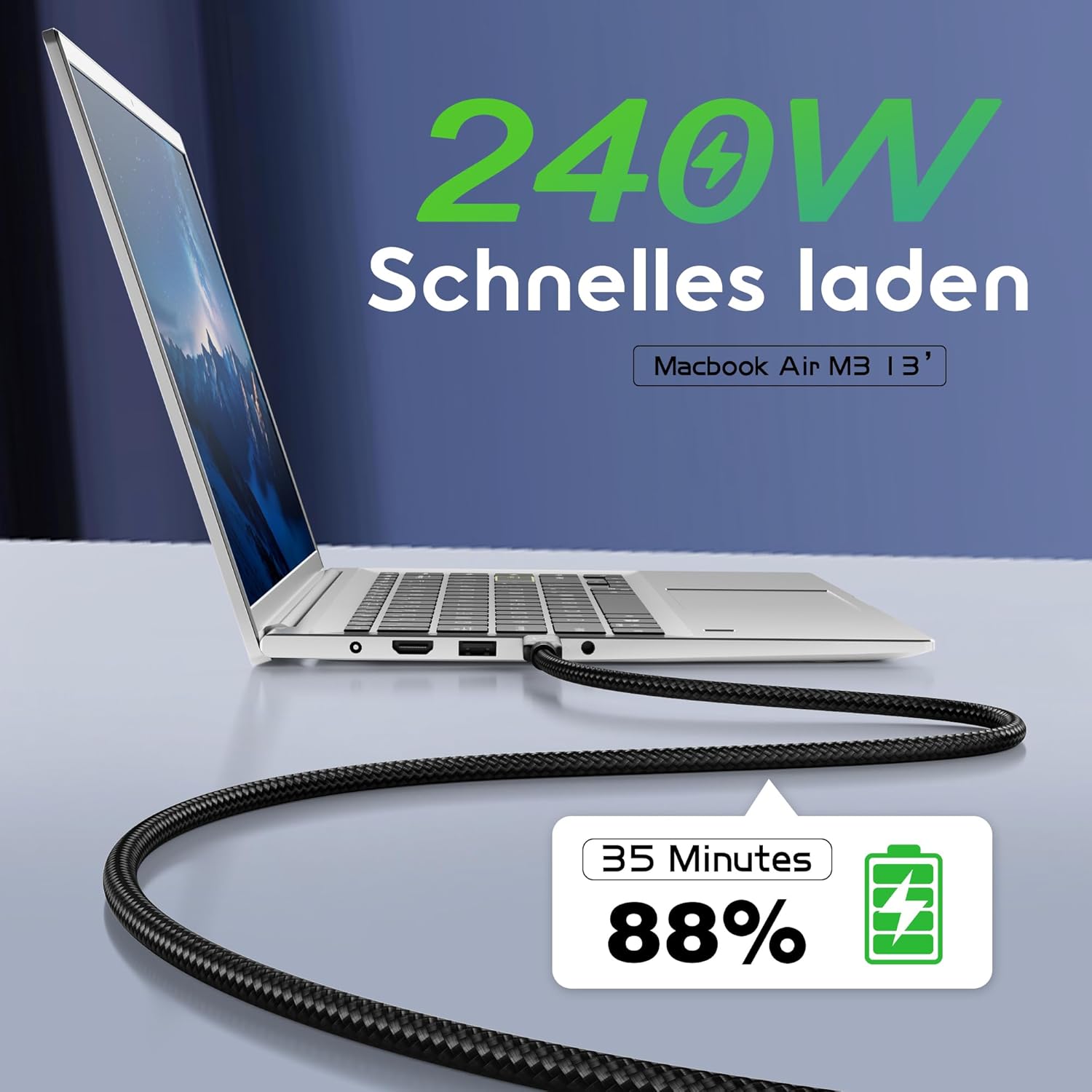 Thumbnail 2 de CAKOBLE Thunderbolt 4 Kabel (USB-C) 0,5 m – 40 Gbit/s, 240 W Schnellladung & Dual-Display bis 4K/144 Hz