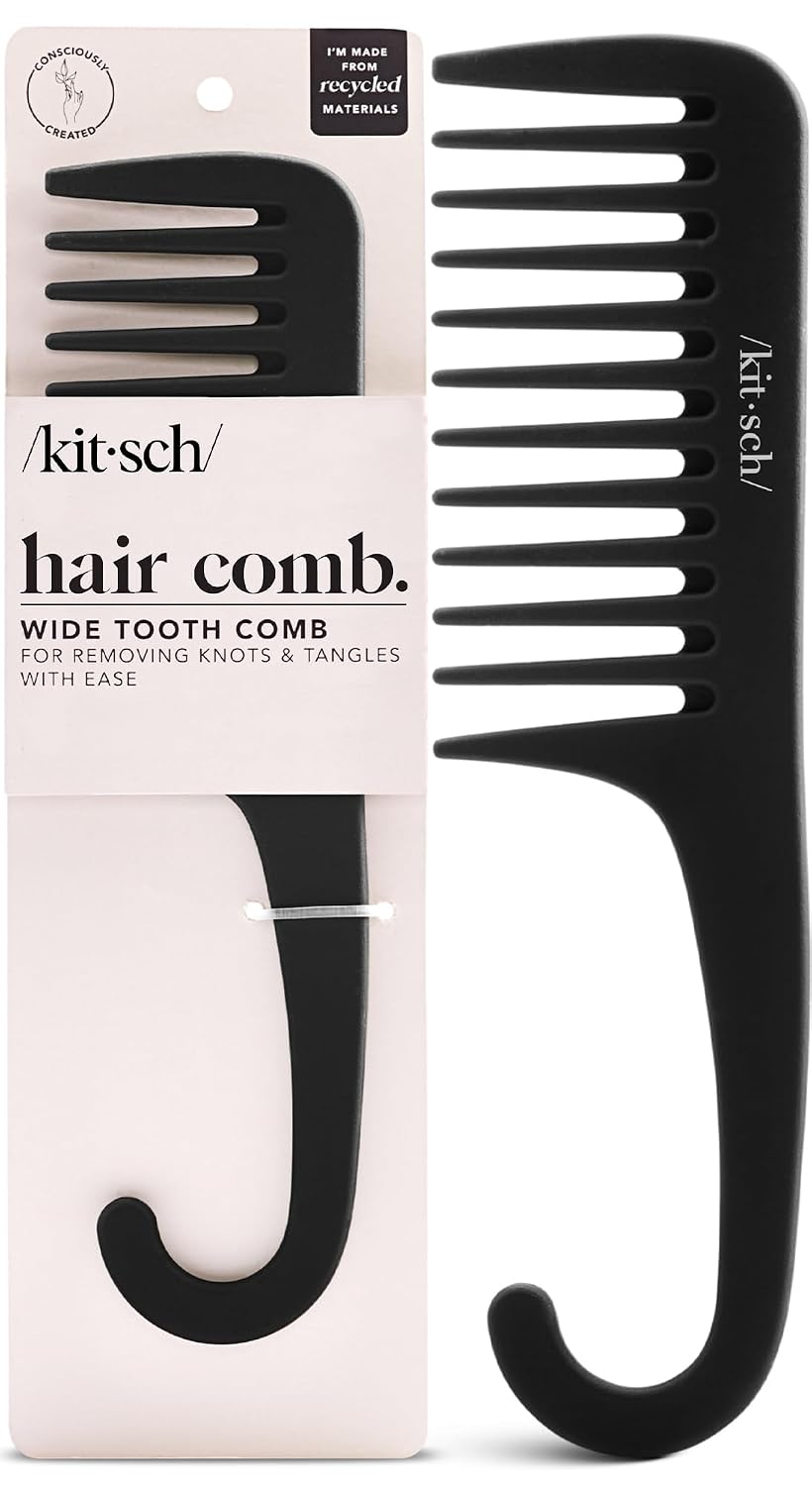 Kitsch Wide Tooth Comb For Curls with Curved Handle – Detangling Tool for Wet, Thick, and Curly Hair