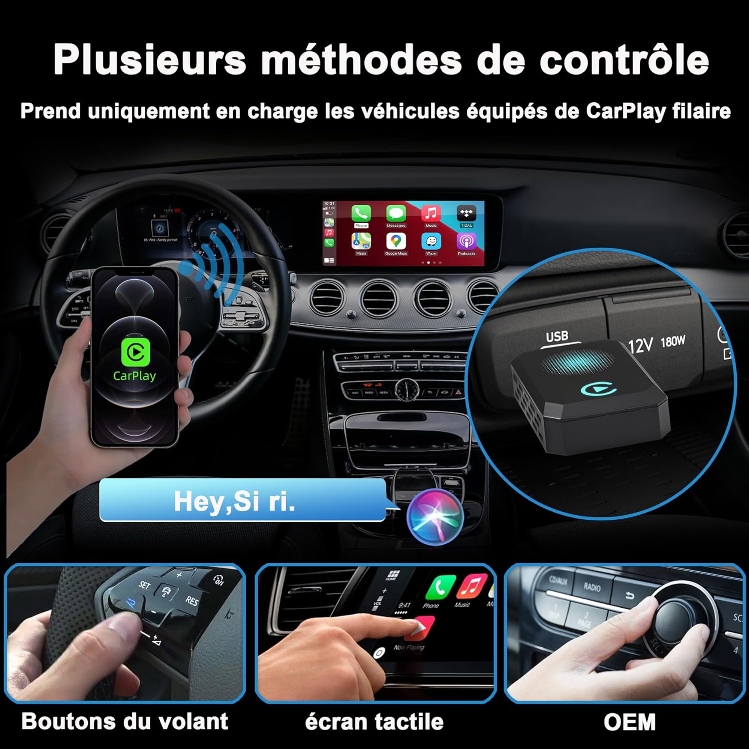 Thumbnail 2 de Adattatore CarPlay Wireless Plug & Play Type-C/USB compatibile con Apple CarPlay (nero)
