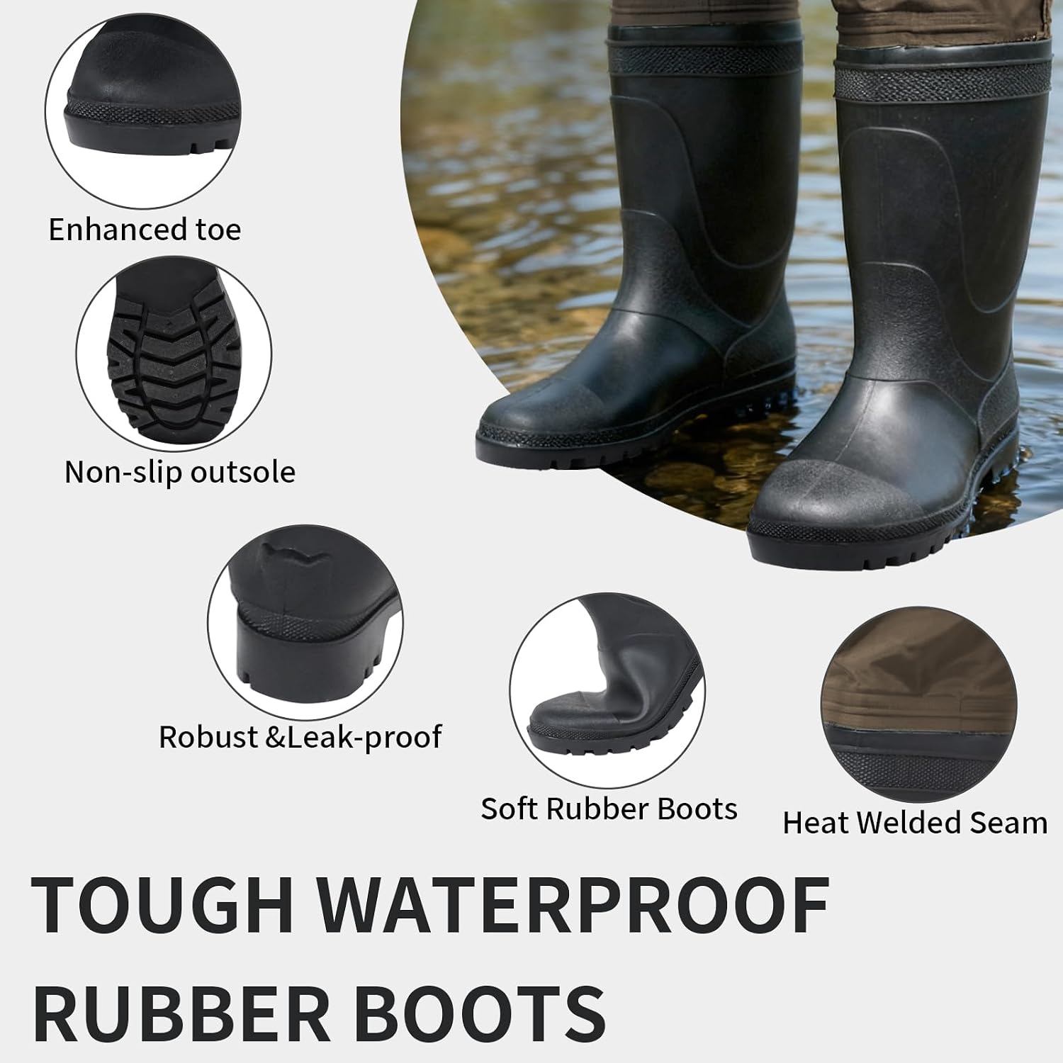 Thumbnail 5 de DikaSun Fishing Chest Waders, Waterproof 2-Ply Nylon/PVC Bootfoot, Brown, M9/W11