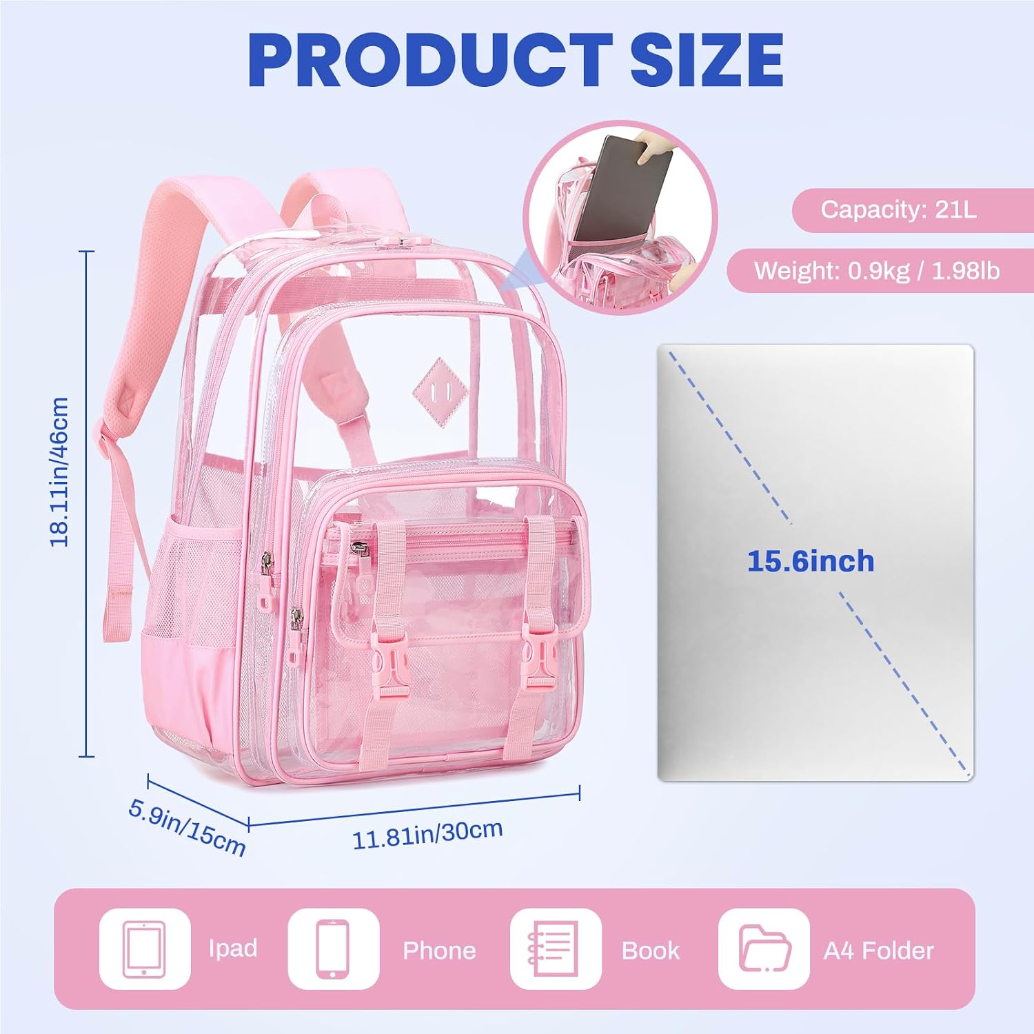 Detalle 2 de QIXIHU Large Clear Stadium Backpack 1