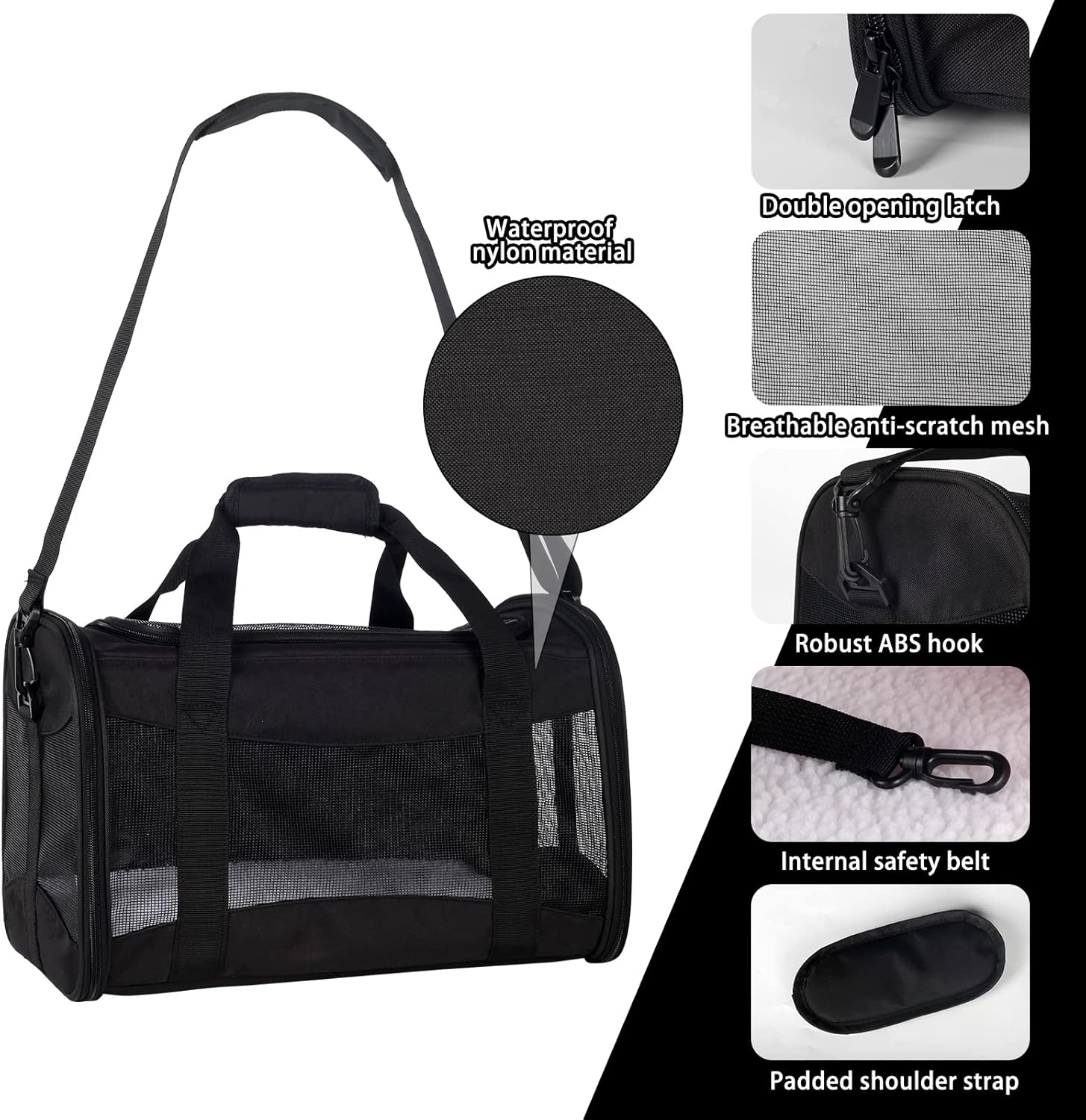 Detalle de Cat Carrying Case — Airline Approved Pet Carrier with Removable Fleece Pad (X-Large, Black)