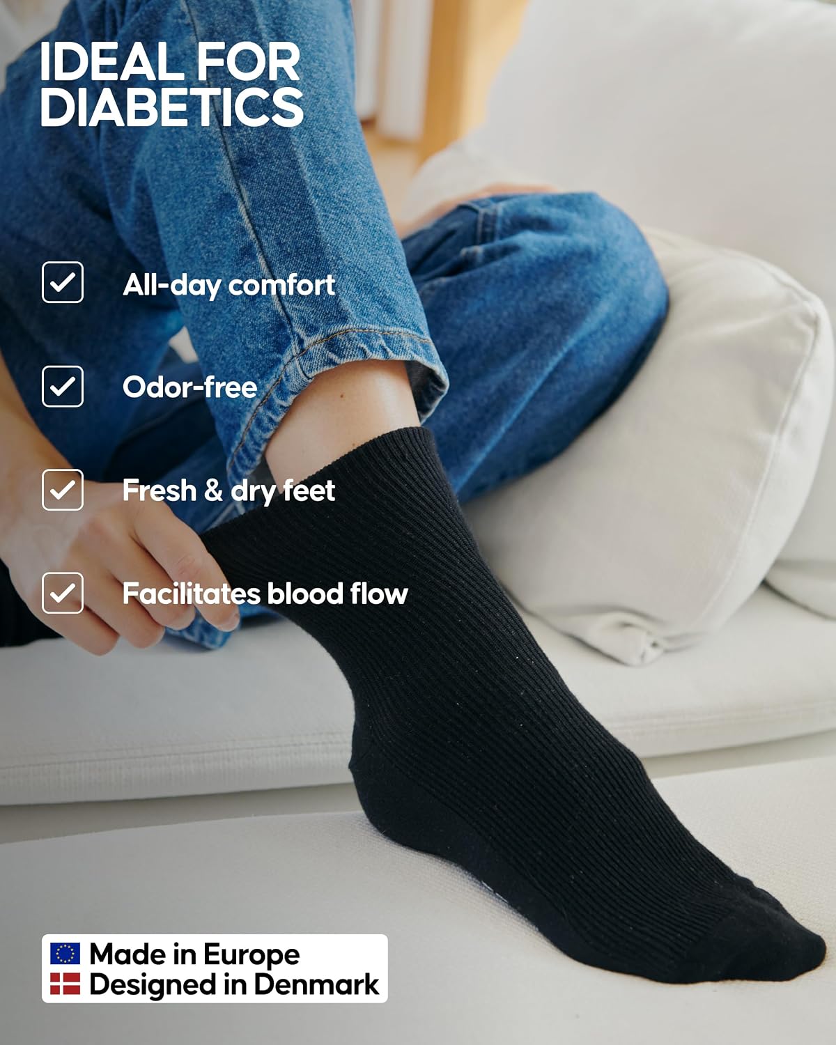 Detalle de DANISH ENDURANCE Diabetic Socks for Men (Bamboo, Non Elastic, Non Binding) – 3-Pack
