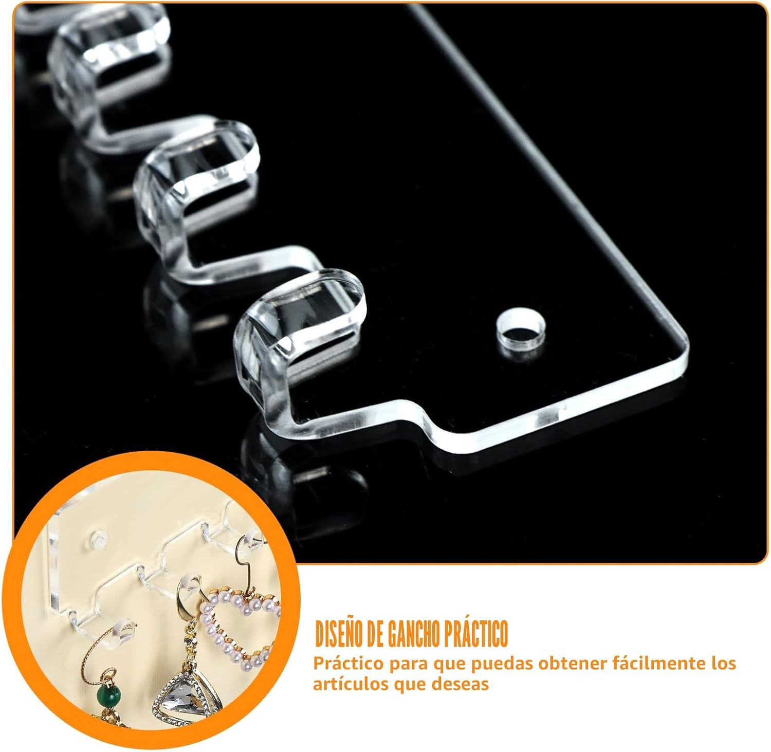 Detalle 2 de Colgador de collares y joyas xyuayamz para pared con 12 ganchos (2 piezas) de acrílico transparente