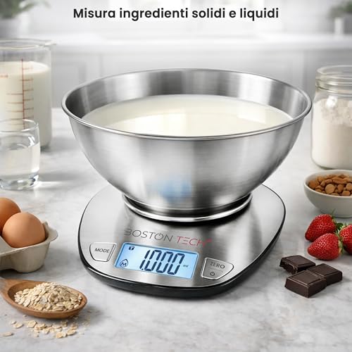 Detalle de Boston Tech Bilancia Cucina Digitale con Ciotola Rimovibile in Acciaio Inox, 5 kg/1 g