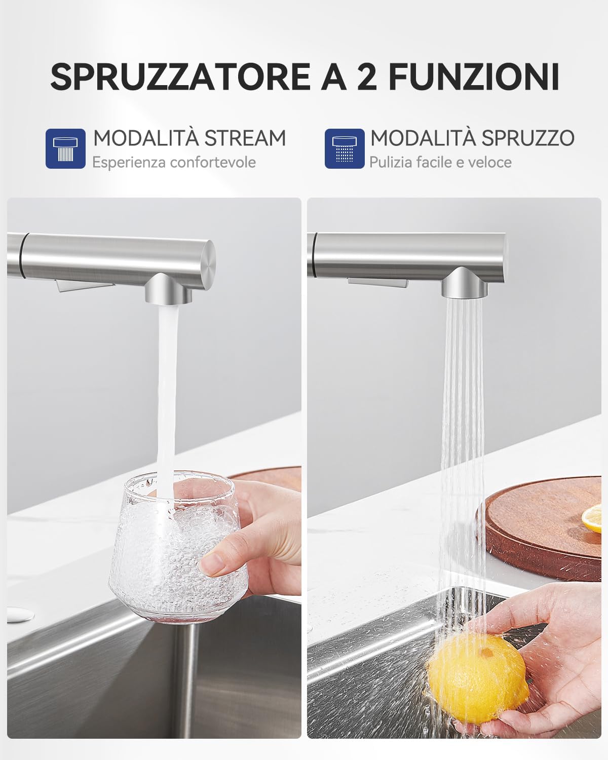 Thumbnail 1 de Sofetiy Rubinetto Lavello Cucina con doccetta estraibile e getto 2 modalità in acciaio inox 304 spazzolato