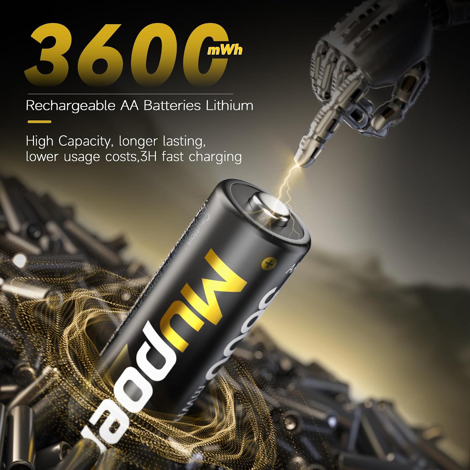 Detalle 2 de Rechargeable AA Lithium Batteries 1.5V (16-pack, 3600 mWh) – Rechargeable Lithium AA Cells (charger not included)