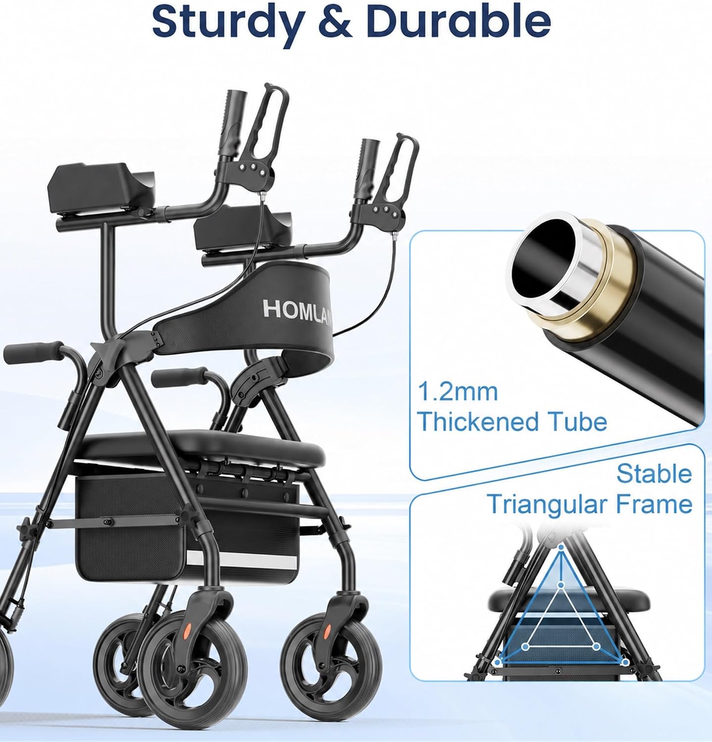 Thumbnail 6 de HOMLAND Upright Walker with Seat, 8-Inch Wheels, 16-Inch Padded Seat, 300 lb Capacity