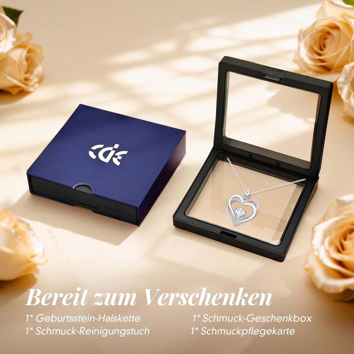 Detalle de CDE Kette Damen Herzkette 925 Sterling Silber mit Geburtsstein – Herz Anhänger, wechselbare Kette