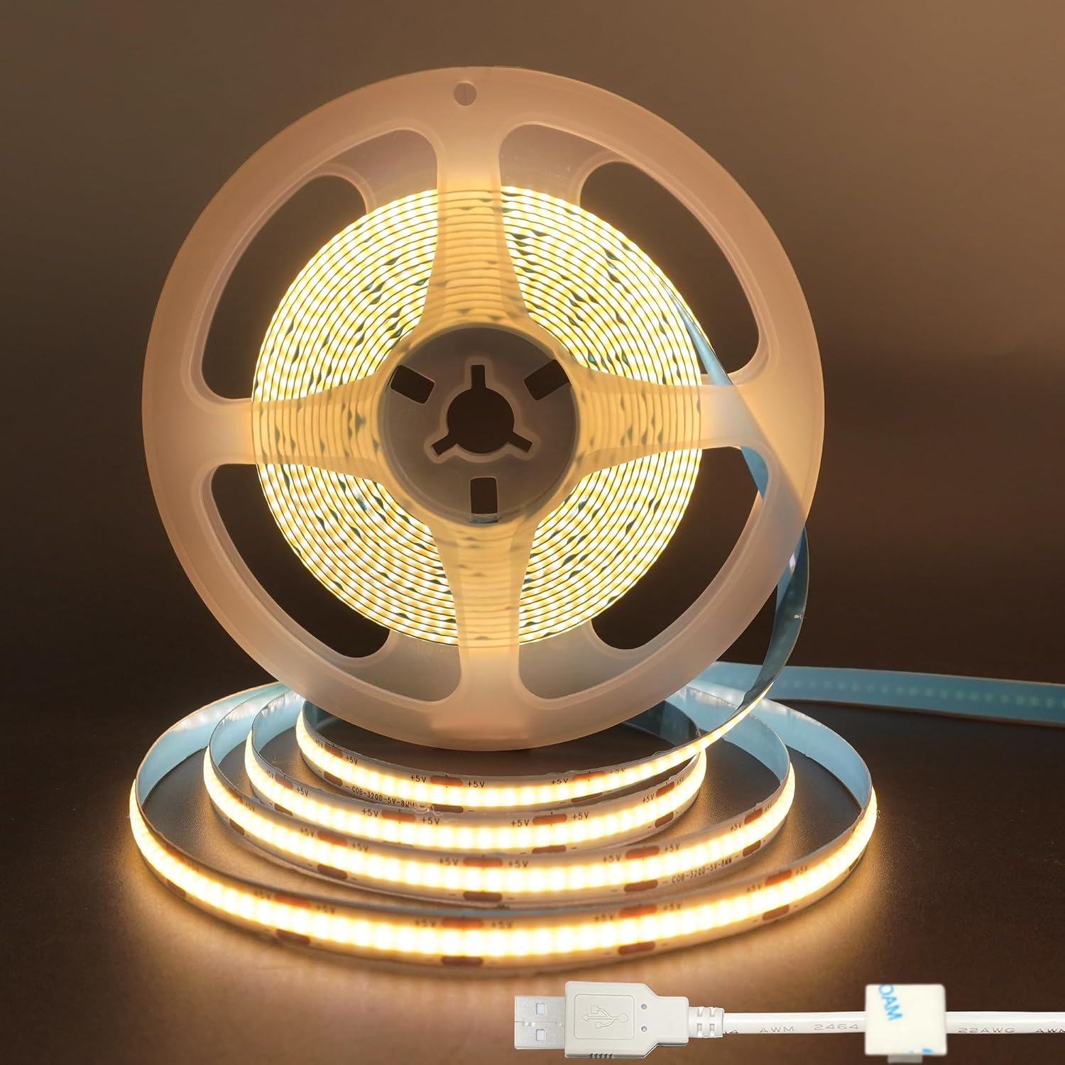 Detalle de Clearhill 5VCOBUSB-5-3000K COB-ledstrip, 5 m, warmwit, 320 leds/m