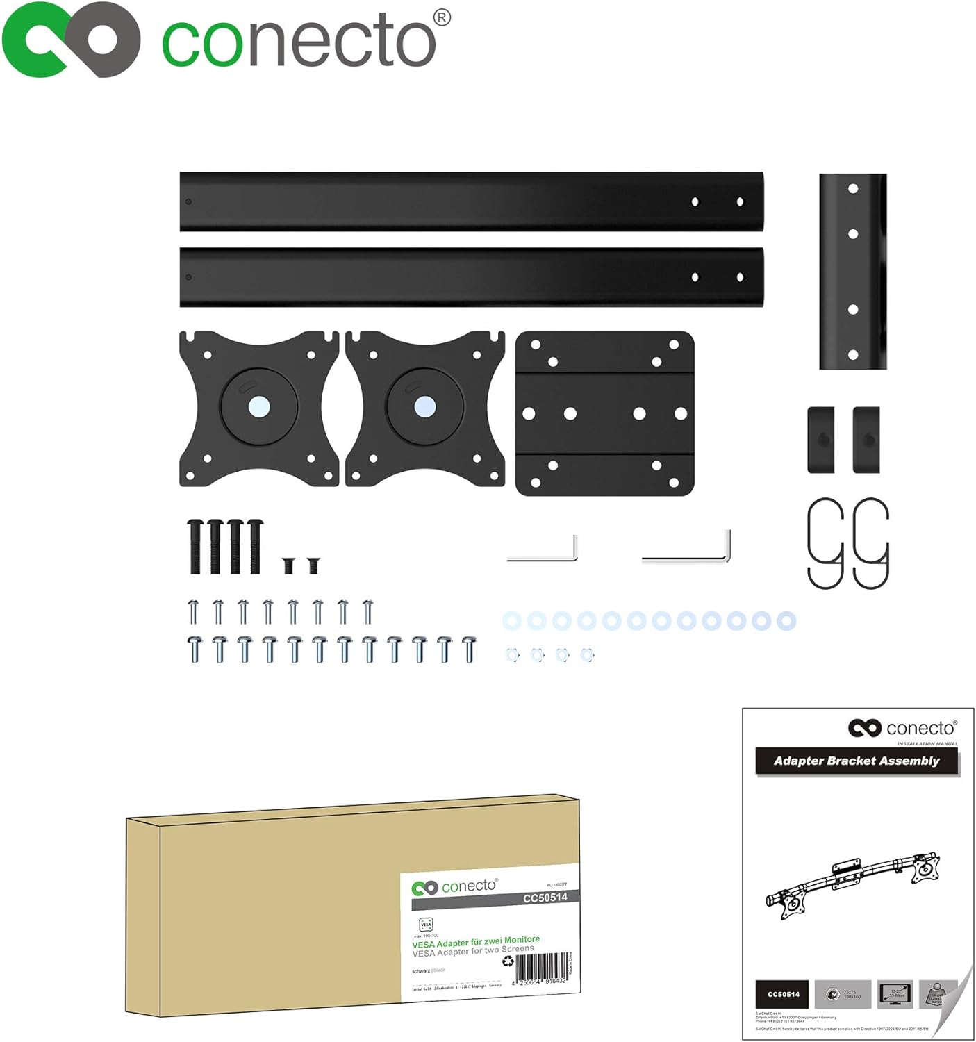 Detalle de conecto Adaptateur double écran pour 2 moniteurs mural (VESA 75x75/100x100) inclinable et pivotant, charge max 10 kg