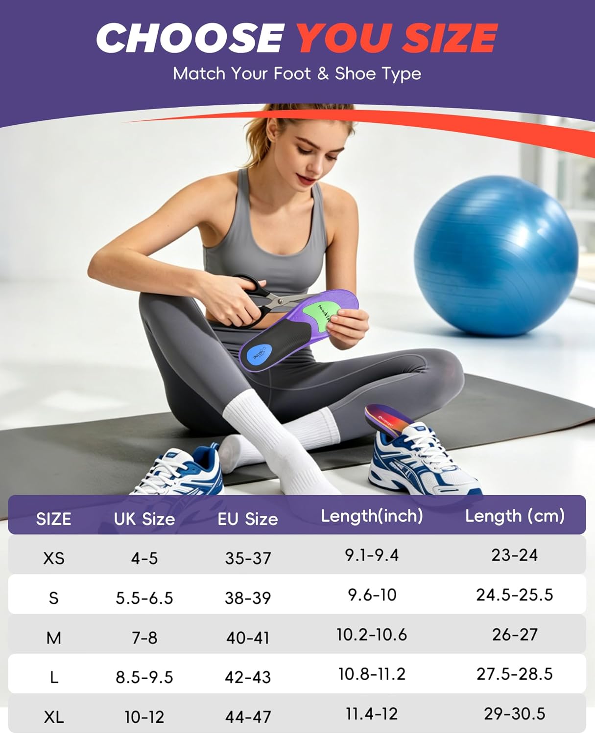 Thumbnail 6 de Goskala semelles orthopédiques nouvelle génération pour fasciite plantaire (violet, pointure M)