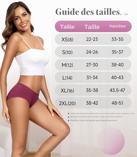 Thumbnail 7 de Culotte Femme TANSTC Coton Taille Moyenne – 95% Coton Peigné Doux (6 pièces, Multi-coloris)