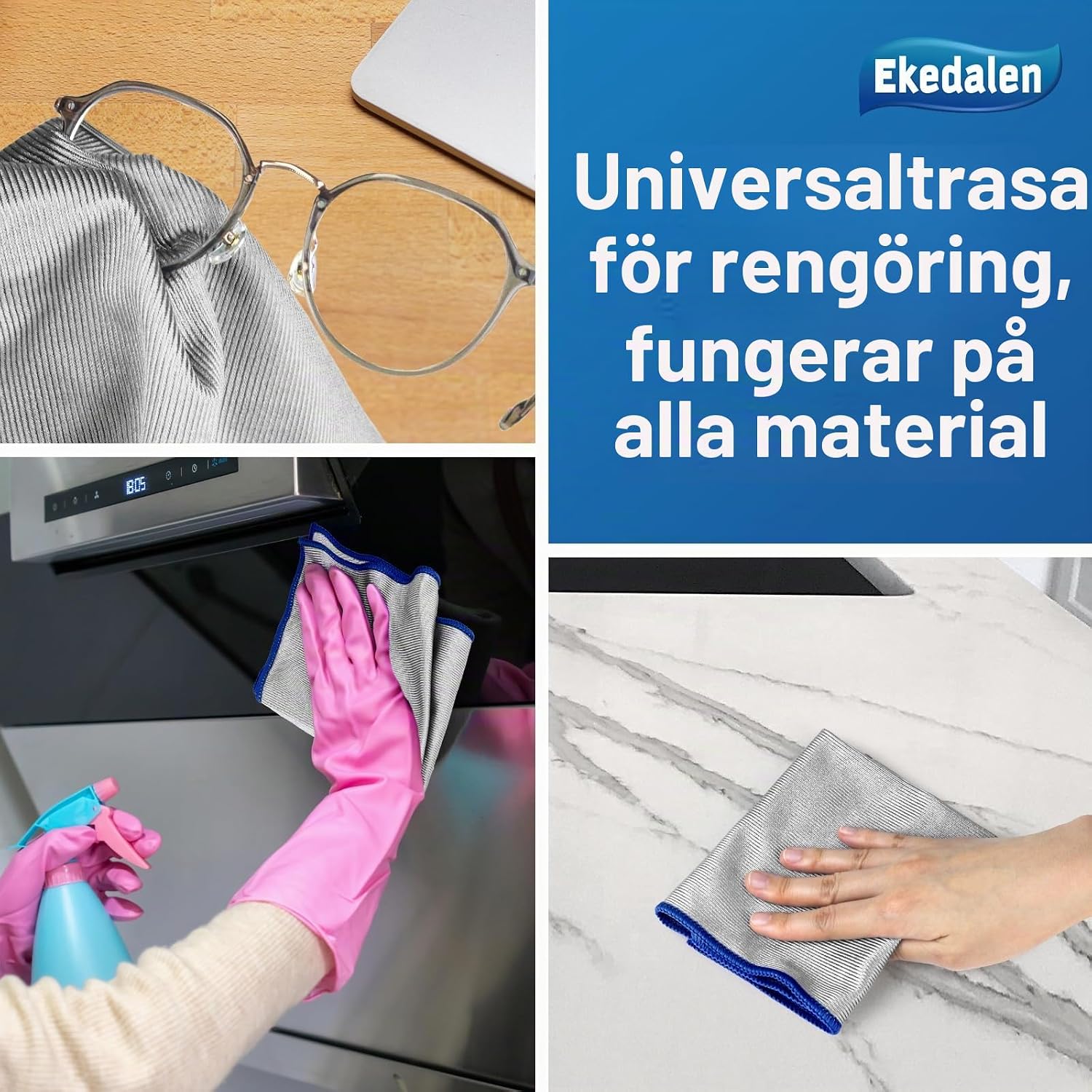 Detalle 1 de Ekedalen 2-i-1 mikrofiberduk, dubbelsidig, 400 GSM, 30 × 30 cm, 6-pack