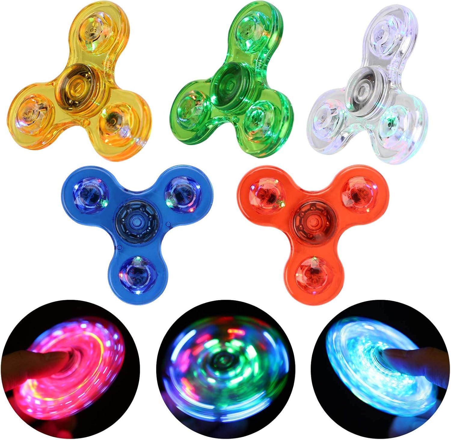 Thumbnail 6 de SCIONE Fidget Spinner 5er Set – Leuchtende LED Kristall Spinner für dunkle Partys