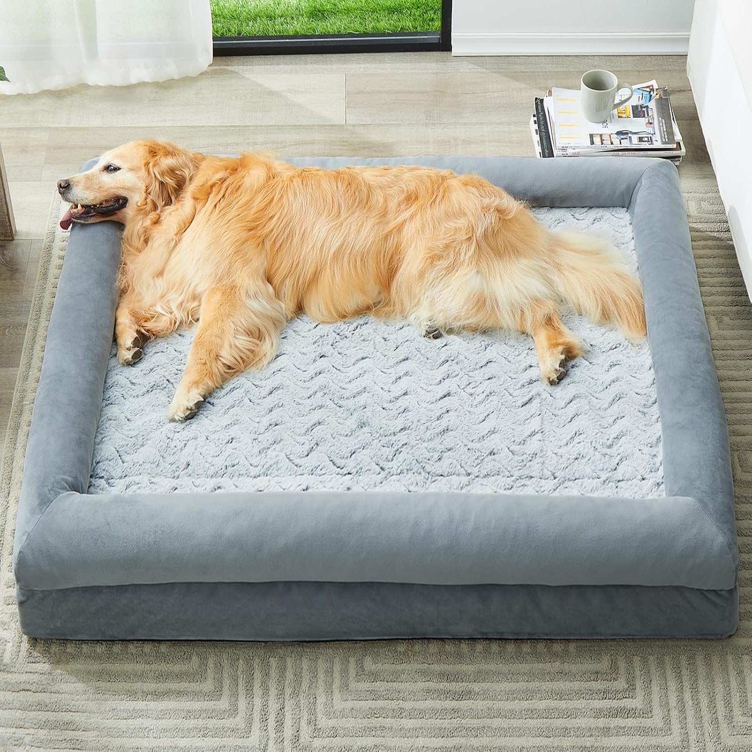 Detalle de WNPETHOME XXXL Orthopedic Dog Bed with Memory Foam and Bolster Sides
