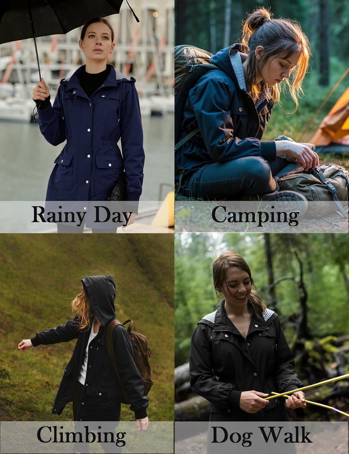 Thumbnail 3 de Bloggerlove Lightweight Waterproof Rain Jacket for Women with Detachable Hood (Striped Lining)