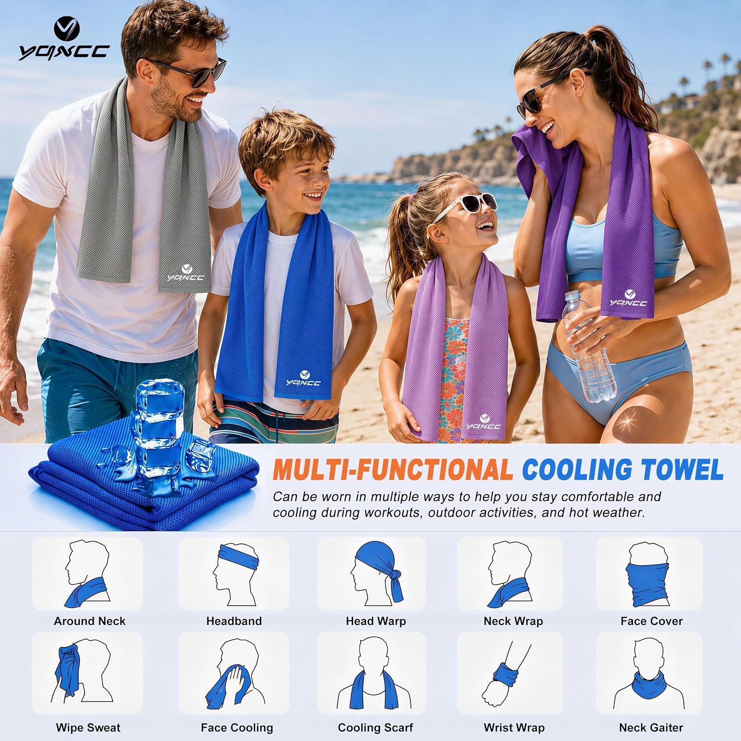 Detalle 2 de YQXCC 4-Pack Cooling Towels (47" x 12"): Ice Cool Towels for Neck & Face