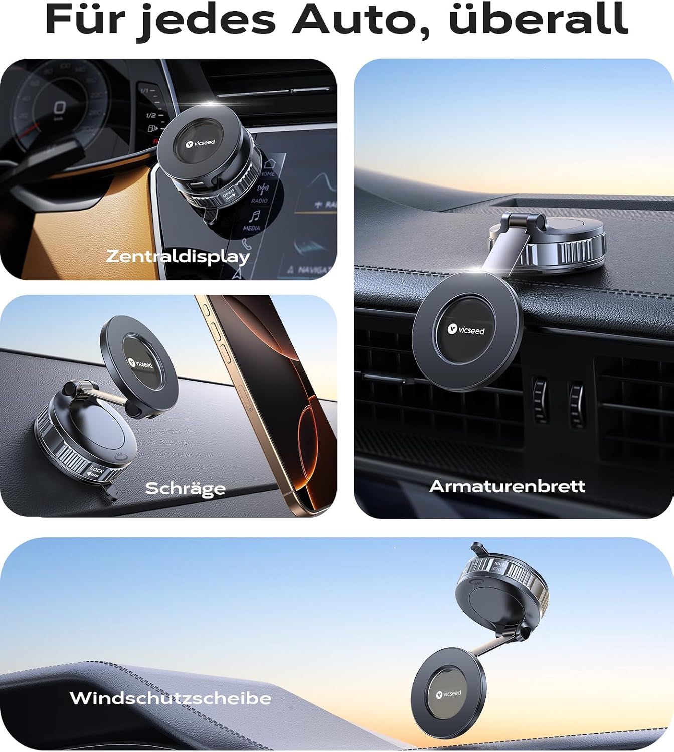 Detalle 2 de VICSEED 2025 MagSafe Auto-Halterung mit Vakuumsaugnapf und N55 Magneten – 360° Drehung