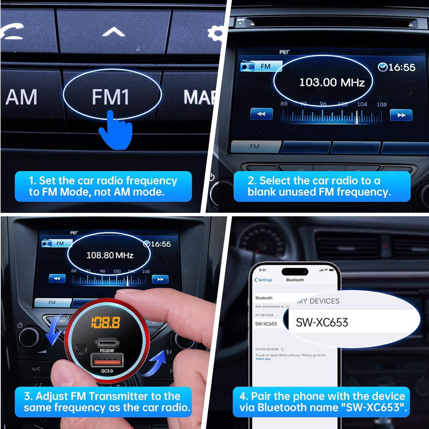 Thumbnail 6 de Syncwire Bluetooth 5.4 FM Transmitter for Car (38W PD & QC 3.0) with Hands-Free Calling