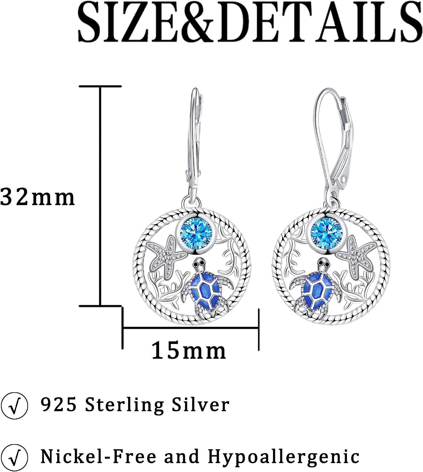 Thumbnail 5 de Micory Damen Hängend Ohrringe aus 925 Sterling Silber mit Schildkröte-Motiv und Zirkonia (925er Ohrstecker)