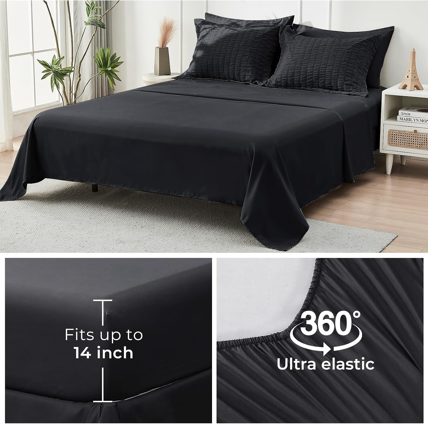 Thumbnail 6 de HYMOKEGE Black Twin Comforter Set Seersucker 5-Piece Bed in a Bag