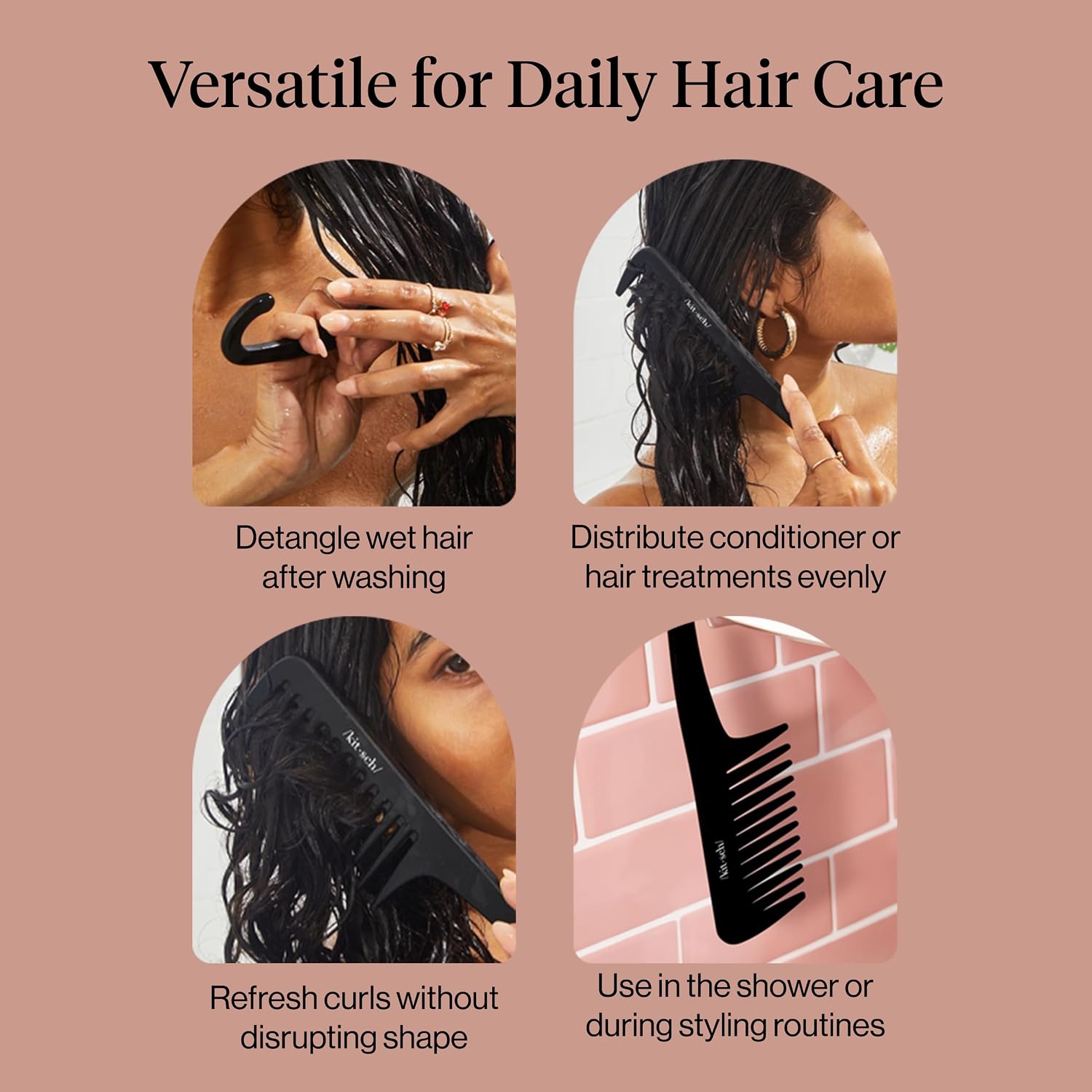 Thumbnail 6 de Kitsch Wide Tooth Comb For Curls with Curved Handle – Detangling Tool for Wet, Thick, and Curly Hair
