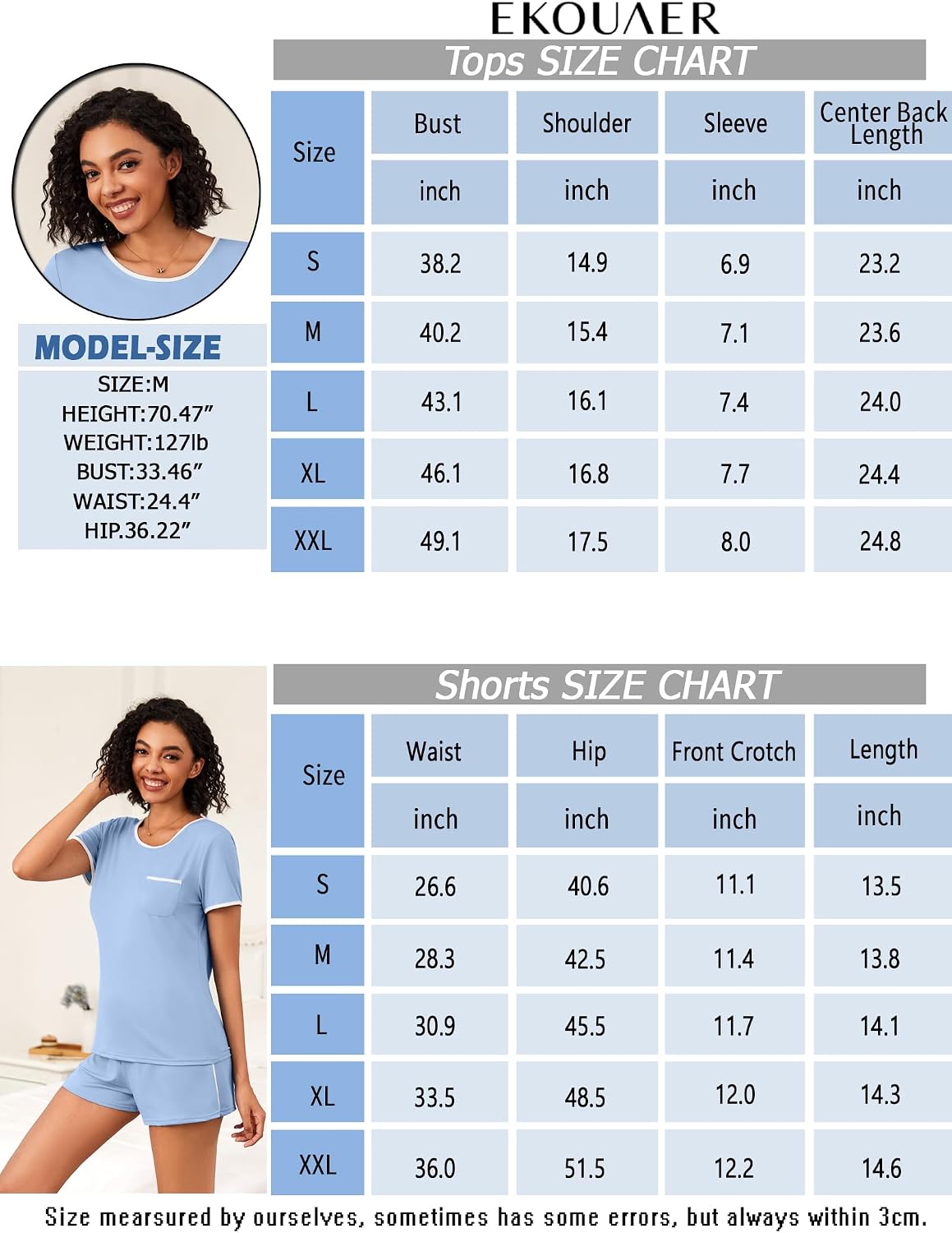 Thumbnail 6 de Ekouaer Women's Two-Piece Pajama Set with Chest Pocket and Drawstring Shorts