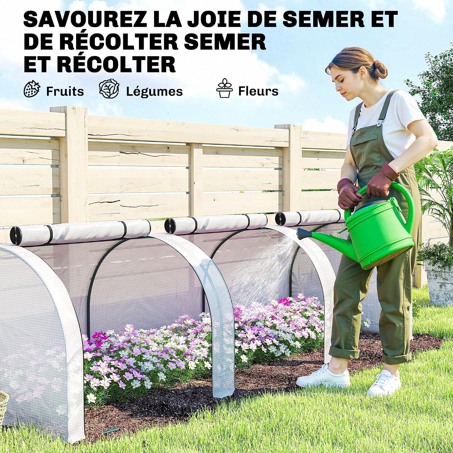 Detalle de Outsunny 845-234V05WT mini-broeikas 3 x 1 x 0,8 m met oprolbare deuren