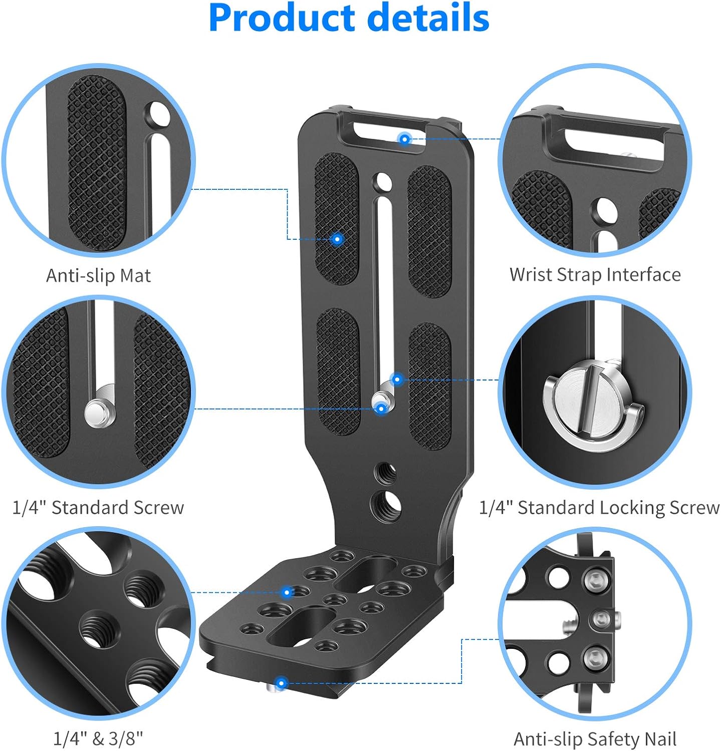 Detalle 2 de NEEWER L-förmige QR-Platte für DSLR mit Arca-kompatiblem QR-Standard (1/4" Schraube)